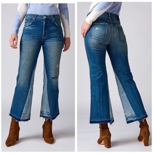 AMO Crop Boot Jeans Distressed Raw Hem Size 24 Retro Street Style Casual Cool